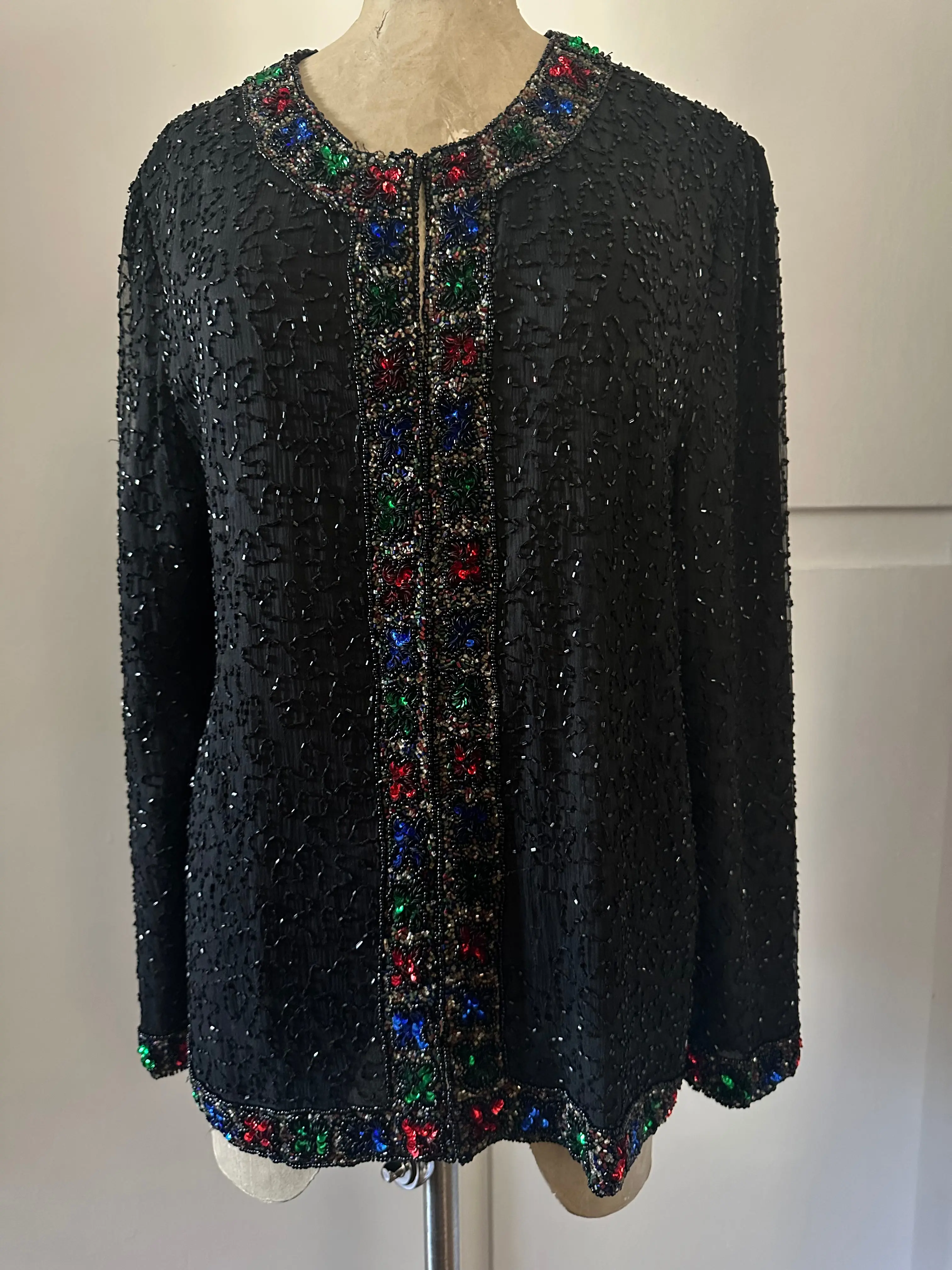 Vintage Laurence Kagar Women's Black Silk Beaded/Sequin Blazer. Sz. L