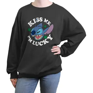 Junior's Lilo & Stitch Kiss Me I'm Lucky Sweatshirt