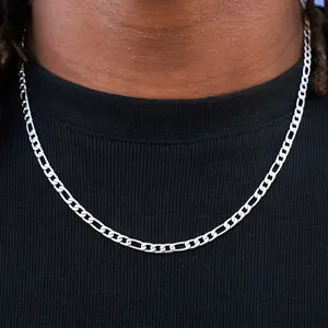 Figaro Link Chain in White Gold 6mm High-Quality Stainless Steel 18-24" Hypoallergenic Water Resistant Necklace for Daily Wear