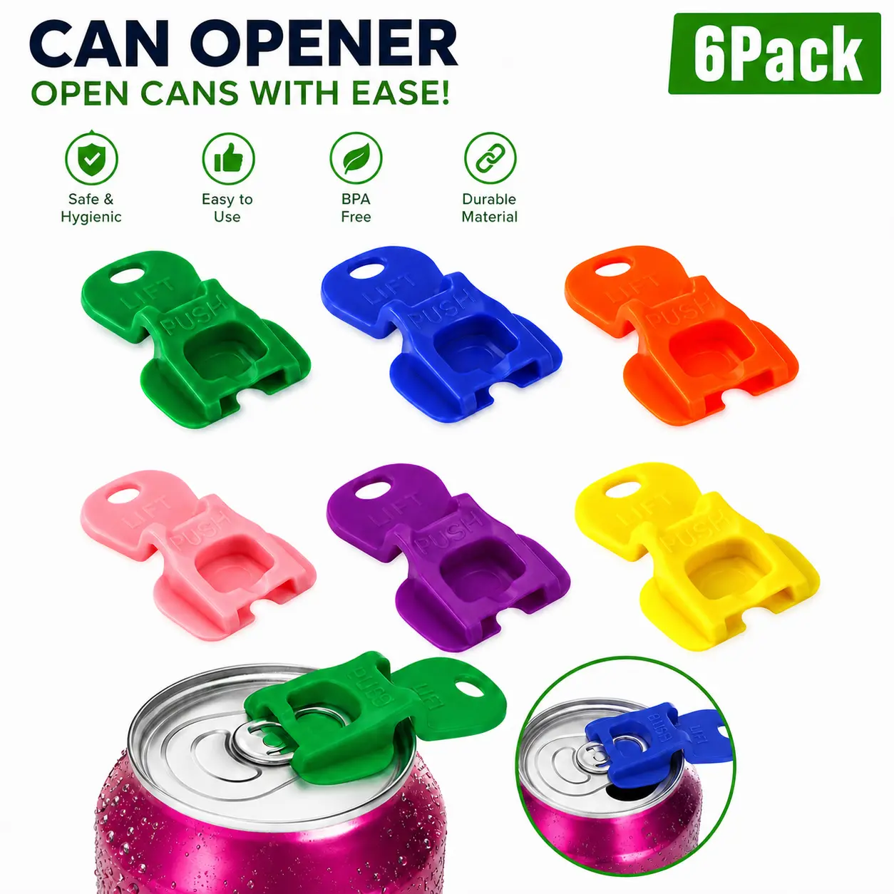 6PK Beverage Barricade Can Protector Caps, Complete Cover Easy Tab Opener for Soda, Beer & Coke, Colorful Drink Can Covers Keep Out Bugs, Bees & Dust at Party, BBQ, Beach & Outdoor Events