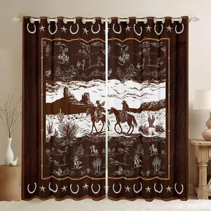 Western Aztec Curtains for Living Room (2 Panels ) Horse Cowboy Darkening Drapes Rustic Western Decor Country Wild West Down Blackout Curtains Deep Green Window Treatments