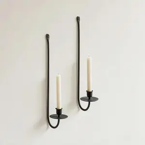 Home Furnishings Wall Mounted Candles Sconce 2-piece Set Modern Black Hanging Candlestick Farmhouse Decoration Living Room Fireplace Wedding Wall Mounted
