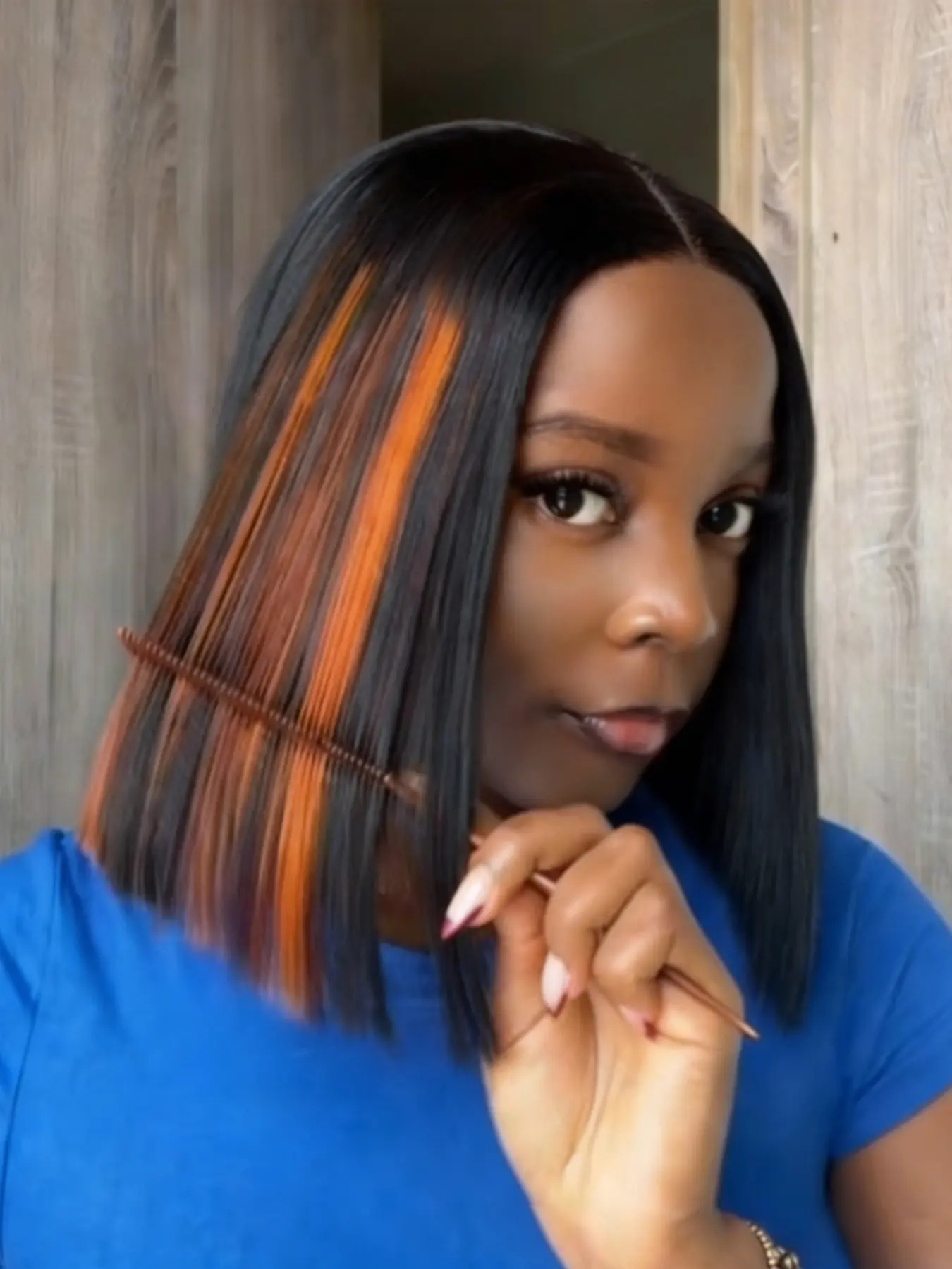 Double Drawn 4x4 Human Hair Lace Closure Wig Black Orange Mixed Blunt Cut Short Straight Wig for Woman, Pre Plucked Hairline,Beginner Friendly