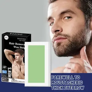 ROZINO Men's Hair Removal Wax Strips Cucumber & Sage Safe for All Skin 40 Strips Gentle Formula for Natural Hair Removal
