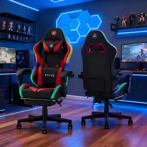 [Flash Sale] KOCEN Gaming Chair , racing style RGB LED light gaming chair, equipped with a lumbar massager, high-back adjustable recliner, with footrest and headrest. Adult gaming chair, large high gaming chair,with sturdy class-4 gas lift.KC-35