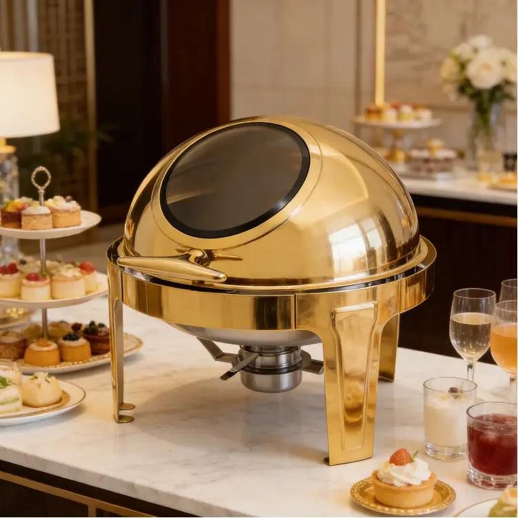 CNCEST Modern 6L Space Capsule Chafing Dish, Stainless Steel Buffet Warmer with Clear Window Lid & T-Shaped Handle, Kitchen Cookware Pot for Parties & Banquets