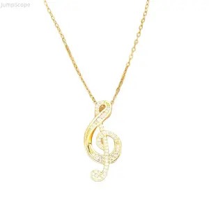 Music Note CZ Pendant Necklace, Dainty Treble Clef Zircon Choker, 14K Gold Plated Sterling Silver Plated Chain for Women Music Lovers