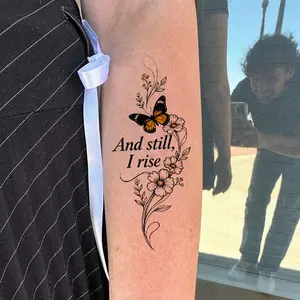 Butterfly Floral Tattoo Sticker, Waterproof Safe Non-Toxic Long-Lasting Durable, Gentle Lightweight Elegant Motivational Design, Perfect for Arm Clavicle Leg