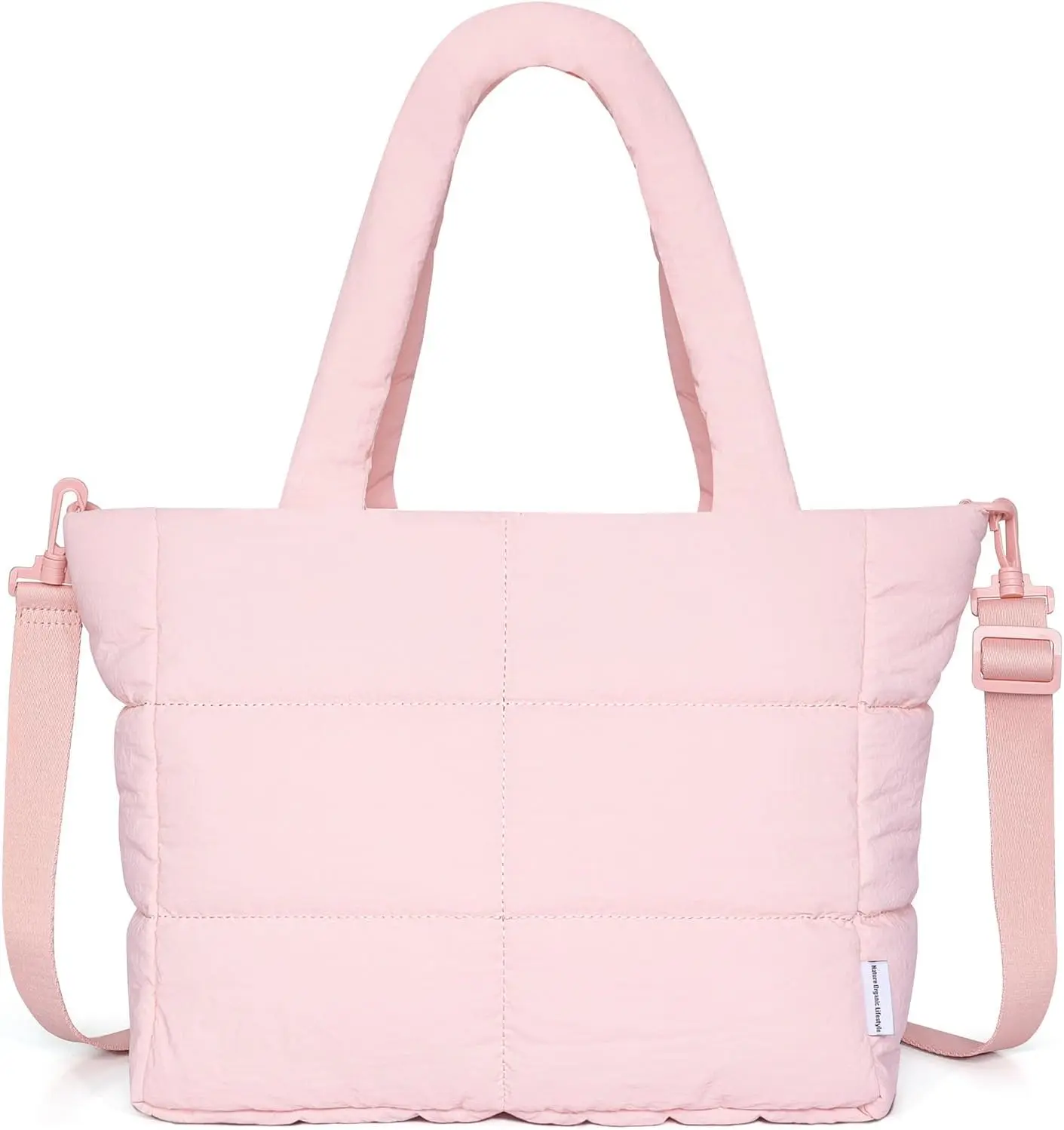 Large Puffy Quilted Tote Bag for Women, Lightweight with Removable Strap & Zippered Compartments for Travel & Work