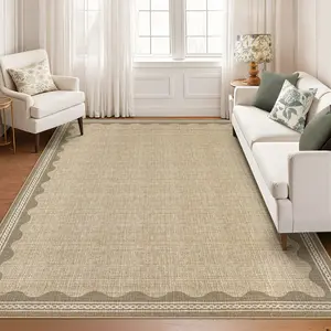 Scalloped Rug Modern Border Rug Washable Short Pile Non-linting Rug for Bedroom and Living room