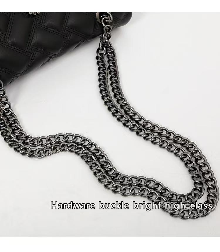 2026 New European Style Chain Messenger Bag, Plaid PU Material, Large Capacity, All Seasons, Perfect for Commuting and Daily Use