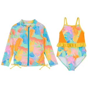 Girls One-Piece Swimsuit + Long Sleeve Rash Guard Set (2 Piece) | "Vibrant Vacay"