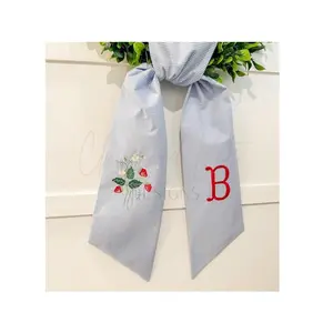 Strawberry Wreath Sash, Summer Wreath Sash, Embroidered Front Door Bow, Initial Door Sash, Monogram Wreath Ribbon, Spring Wreath Scarf