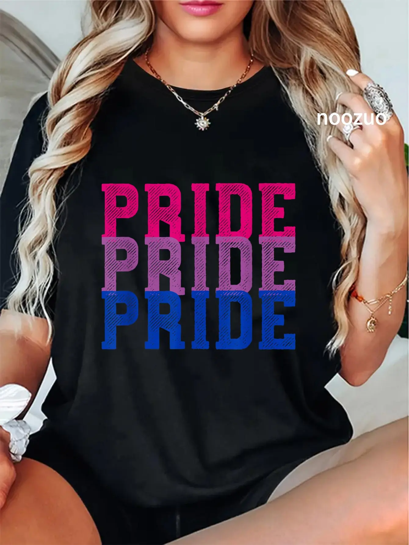 Women's Bisexual Pride Graphic T-Shirt, 100% Cotton Short Sleeve Everyday Streetwear Top, Shortsleeve, Tshirt, Casual, Vintage, Round Neck, Distressed Vibe