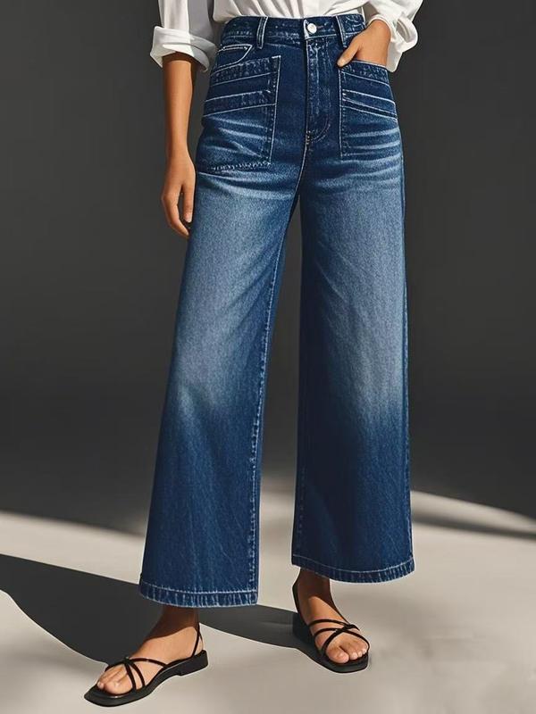 Womens Wide Leg Jeans Straight Leg Stretchy Jeans Baggy Loose Trendy Ankle Denim Pants with Pockets