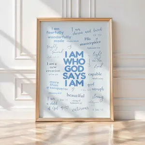 [UNFRAMED POSTER] Blue Bible Verse Wall Art – Christian Affirmation Print for College Girl – Trendy Scripture Decor – Godly Identity Print