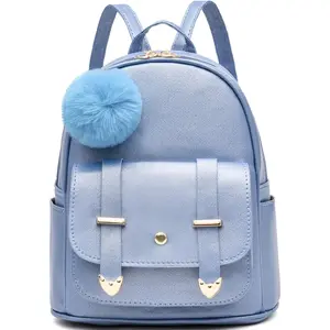 P-CPB016    Girls Fashion Backpack Mini Backpack Purse for Women Teenage Girls Purses PU Leather Pompom Backpack Shoulder Bag