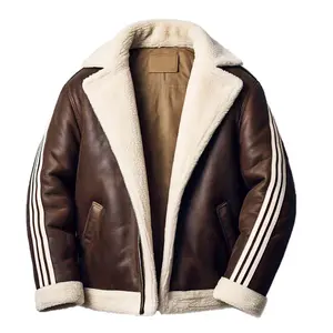 Men’s Open-Front Brown Leather Shearling Jacket