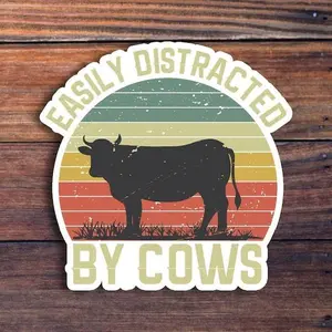 Easily Distracted By Cows Vinyl Sticker, Funny Sticker, Cows Stickers, Cows Water Bottle Sticker