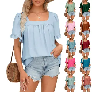 Imily Bela Womens Summer Tops Sqaure Neck Ruffle Sleeve Blouses Babydoll Shirts 2025 S-2XL