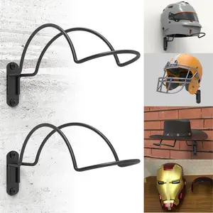 Yuleimy 2/4-Pack Helmet Holder Wall Mount, Heavy Duty Metal Display Rack for Motorcycle, Equestrian, Baseball & Football Helmets, Multi-Purpose Storage Hanger Hook, Black