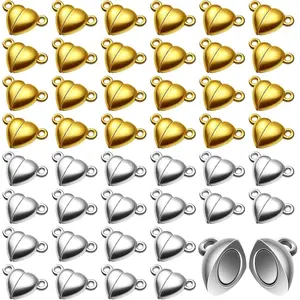 48Pcs/Set Heart Shaped Magnetic Clasps for Jewelry,Gold Silver Bracelet Clasps Closures,Magnetic Breakaway Converter for Bracelet,Necklace,DIY Making,Wedding,Christmas Party Gifts,Hand Tools Kits