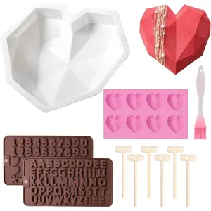 Silicone Heart Mold Chocolate Heart Shape Cake Mousse Dessert Baking Pan Silicone Love Fondant Mold with 5pcs Mini Wooden Hammer
