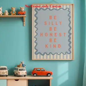 Vintage Poster Wall Art, Cute Parenting Quote Print, Blue Striped Wave Canvas Painting, Living Room Decor, Bedroom Aesthetic Design, Decorative Artwork, Art Wall Decoration, Quotes Print