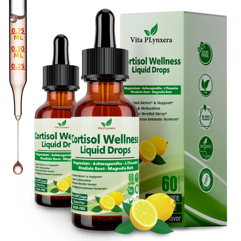 Vita PLynxera Cortisol Supplement Liquid Drops,17-in-1 Cortisol Detox,cortisol support,Hormone Balanced for Women,Sleep Support,Mood Focus,2 FL/Oz