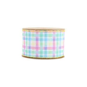 1/2" Wired Ribbon | White w/ Bright Plaid Green/Blue/Yellow/Pink | 10 Yard Roll Spring decor Easter Day decor Valentine’s Day decor wrapping gifts