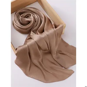 Hijabs Satin Wrinkled Natural 1pc Elegant Solid Color Hijab Satin Scarf
