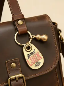 Golden Keychain for Good Luck, Brass Lucky Pendant, Retro European Style, Bag Accessory, Car Keychain, Birthday Gift for Friends and Teachers