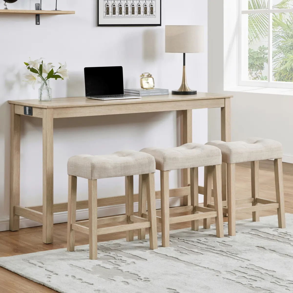 Light Oak + Bar Table Set with 3 Chairs