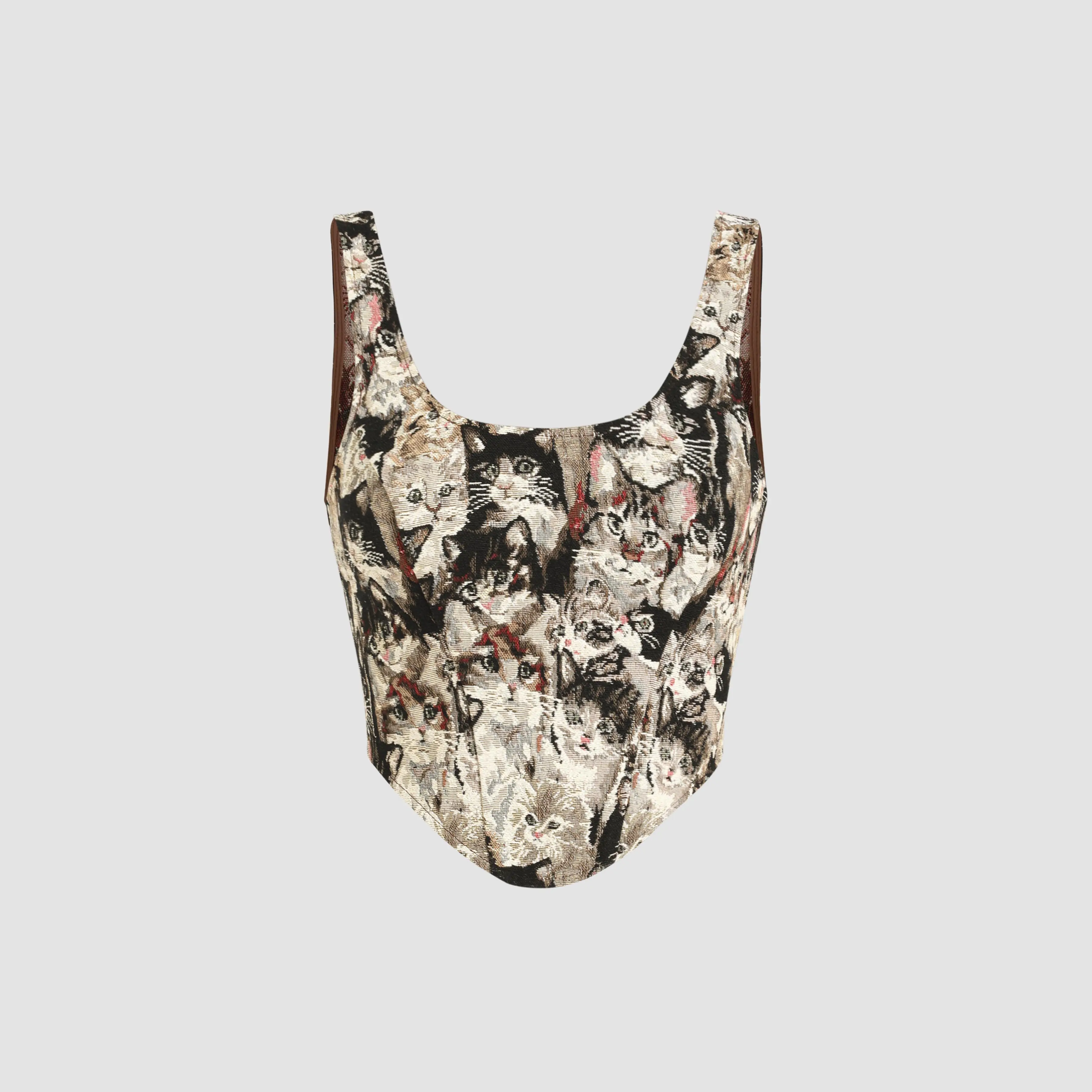 Cider [size 0-10] Jacquard Cat Pattern Corset Cami Crop Top