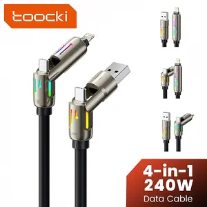 Toocki 4-IN-1 240W USB-A+USB-C To USB-C+lOS Cable Silky Smooth Silicone PD3.1 QC4.0 Fast Charger Wire For iPhone 17 16 15 Samsung Xiaomi Type C To Type C Data Cord 2M With RGB Colorful Light