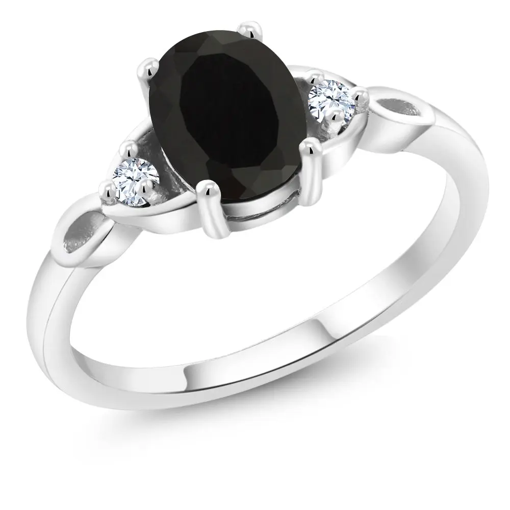925 Sterling Silver Gemstone Birthstone 3-Stone Ring for Women | Oval 8X6MM with 2MM Round Accents | Three Stone Wedding Anniversary Engagement Promise Ring | Sizes 5-9