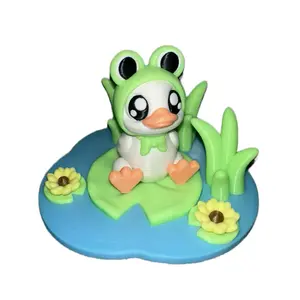 Flexi Ducky Frog Figurine with Pond Decor (glow in the dark) 3D printed