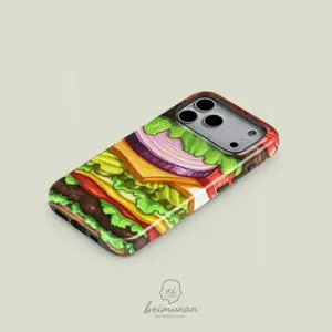 1PC Spongebob Hamburger Print Phone Case， Rugged Shockproof 2in1 Protective Shell for iPhone 17 16 15 14 13 12 Pro Max， Samsung Galaxy S26 S25 S24 S23 S22 Ultra Series Holiday Gift Minimalist Fashion Case