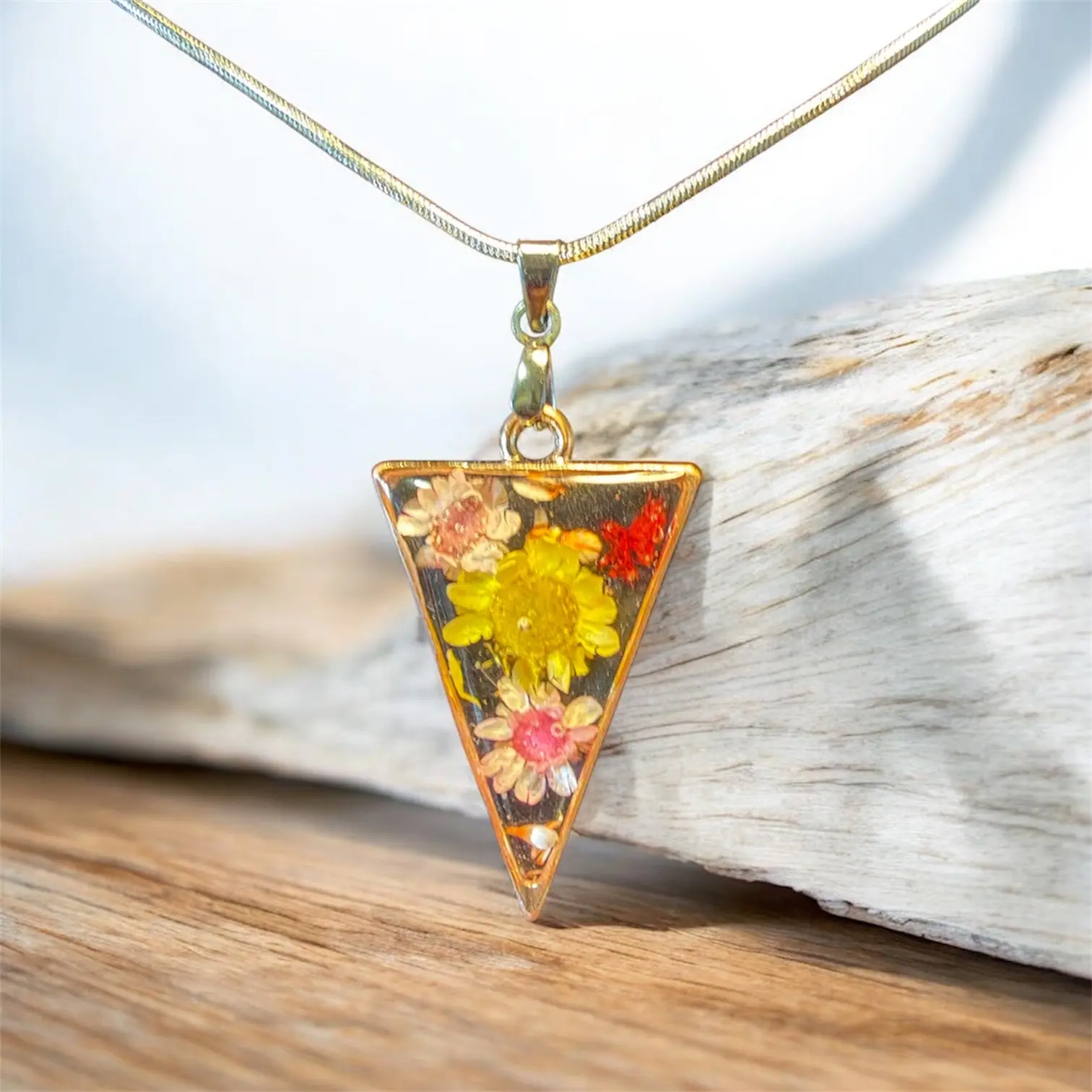 Golden Blossom Triangle Pendant