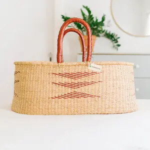 Signature Nap & Pack Baby Bassinet for Newborn Sleep - Handmade Moses Basket with Foam Pad, Natural Elephant Grass Design, Safe & Non-Toxic, Flame Retardant-Free, Multi-Use Baby Bed and Home Storage Solution - Perfect for Moms and Newborn Essentials