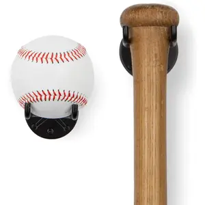 Baseball Holder, Baseball Bat Wall Mount Display Stand for Man Cave Decor, Sports Memorabilia Ball Storage Rack Set of 2 Black