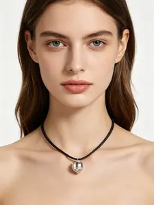 Circular Disco Ball Necklace, Retro Minimalist Disco Necklace, Geometric Design, Casual Style, All Seasons, PU Leather Chain