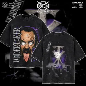 [Octa-X] The Undertaker Vintage Washed T-Shirt – WWE Champion Graphic Tee, The D3adman Streetwear, Acid Wash Oversized Cotton Tee, Wrestling Fan Shirt, Undertaker Merch, 90s Style Grunge Tee, Wrestling Event Outfit