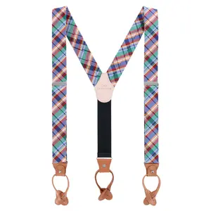 Trafalgar Men's Sherwood Plaid Silk Button End Suspenders, Button-End Suspenders