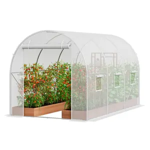 VEVOR Walk-in Tunnel Greenhouse, TikTokShopBlackFriday, 9.6x6.4x6.2 ft Hoop House Greenhouse Tunnel, Plant Hot House with Galvanized Steel Frame, White PE Cover, Roll-up Zipper Door and 6 Windows for Outdoor