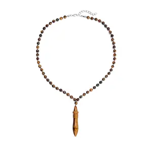 Gemstones Silvertone Beaded Men's Necklace Jewelry for Mens Size 20-22" Birthday Christmas Gifts