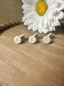 Enchanted Initial Stud Earrings Personalized Polymer Clay Hypoallergenic Stainless Steel Posts Customizable A-Z Letters Handmade Jewelry