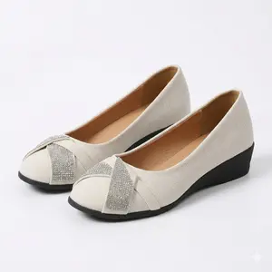 Dance All Night! Chic Rhinestone Crossover Wedges | Breathable Low Heel Pumps for Women