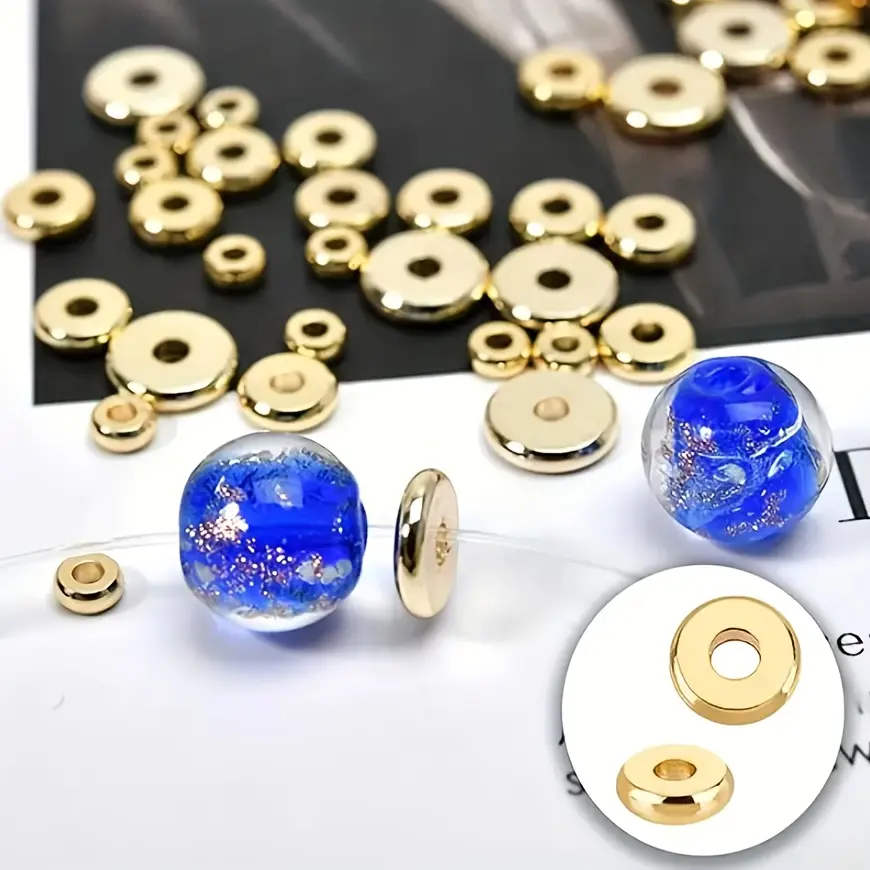 Solid Brass 2D Flat Disc & Heishi Spacer Beads, 4mm Round, 200/400pcs, Smooth Edges, Uniform Thickness, Durable, Tarnish-Resistant for Precise Spacing in DIY Jewelry Making Bracelets