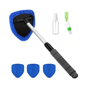 Windshield Cleaning Tool, Microfiber Car Window Cleaner with 3 Reusable and Washable Microfiber Pads and Extendable Handle Glass Lightweight Scrubber Multifunctional Flexible Retractable Mop
